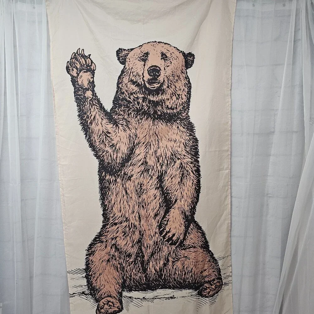 Grizzly Bear Shower Curtain Brown Tan Gorpcore Camping Wildlife Narrow